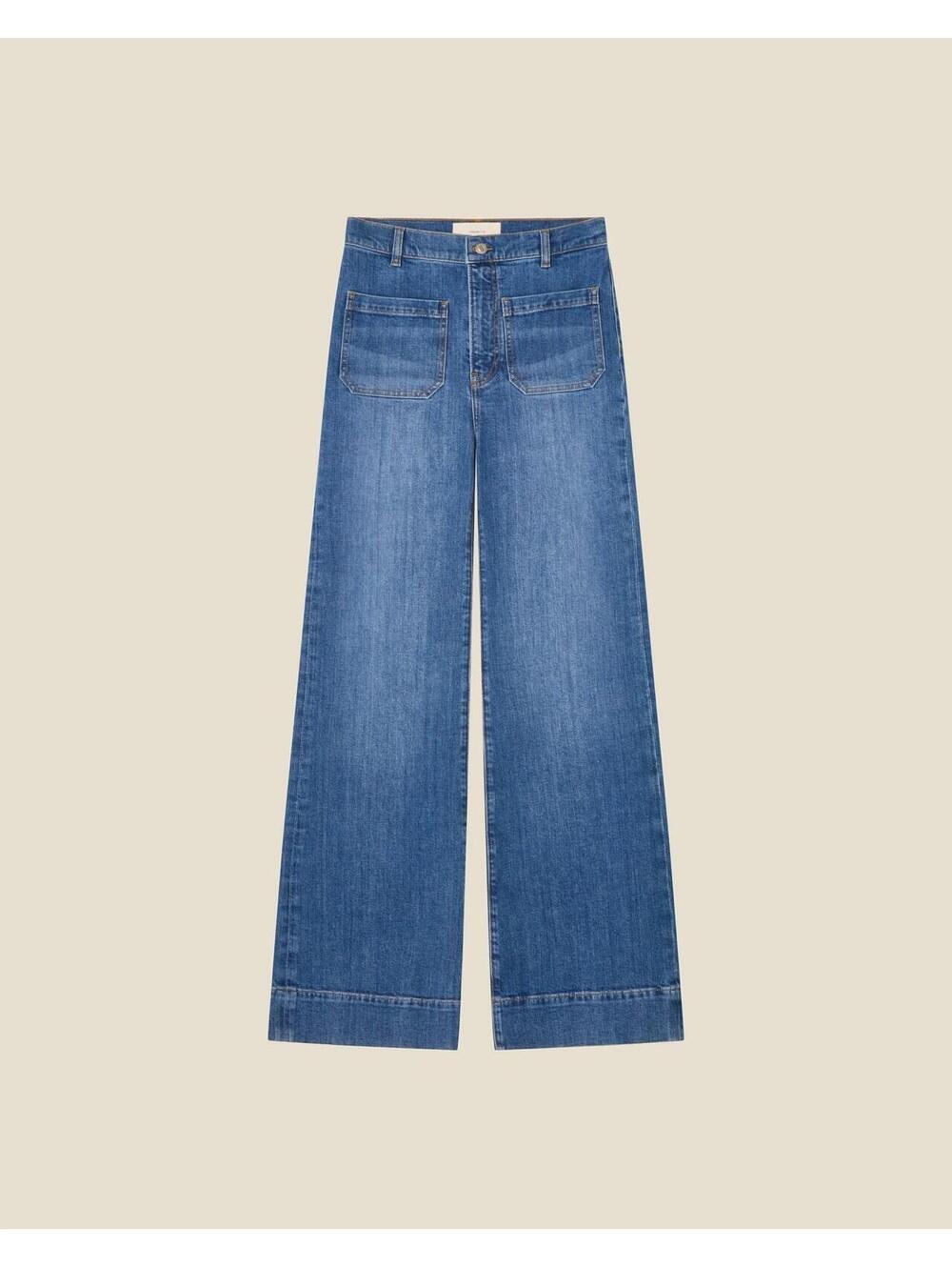 Jeanerica St. Monica Cropped Wide Leg Jeans Blue Denim Size 28 EUC